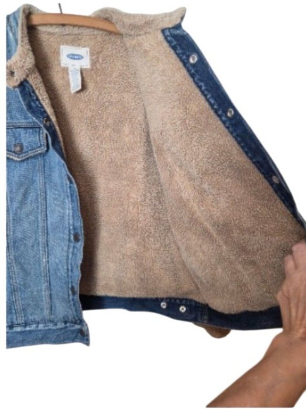 Vintage Old Navy Sherpa Lined Denim Jacket Medium Wash Blue Jean Trucker Coat - Picture 9 of 13